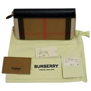 Burberry Check Zip‎ Around Leather Wallet Dark Blue 8084516